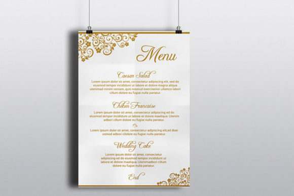 Golden Wedding Menu Card Template